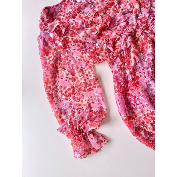 MISA Amelia Pink Del Rio Floral Chiffon Ruffle Cut-Out Tiered Maxi Dress, Size S - Picture 7 of 16